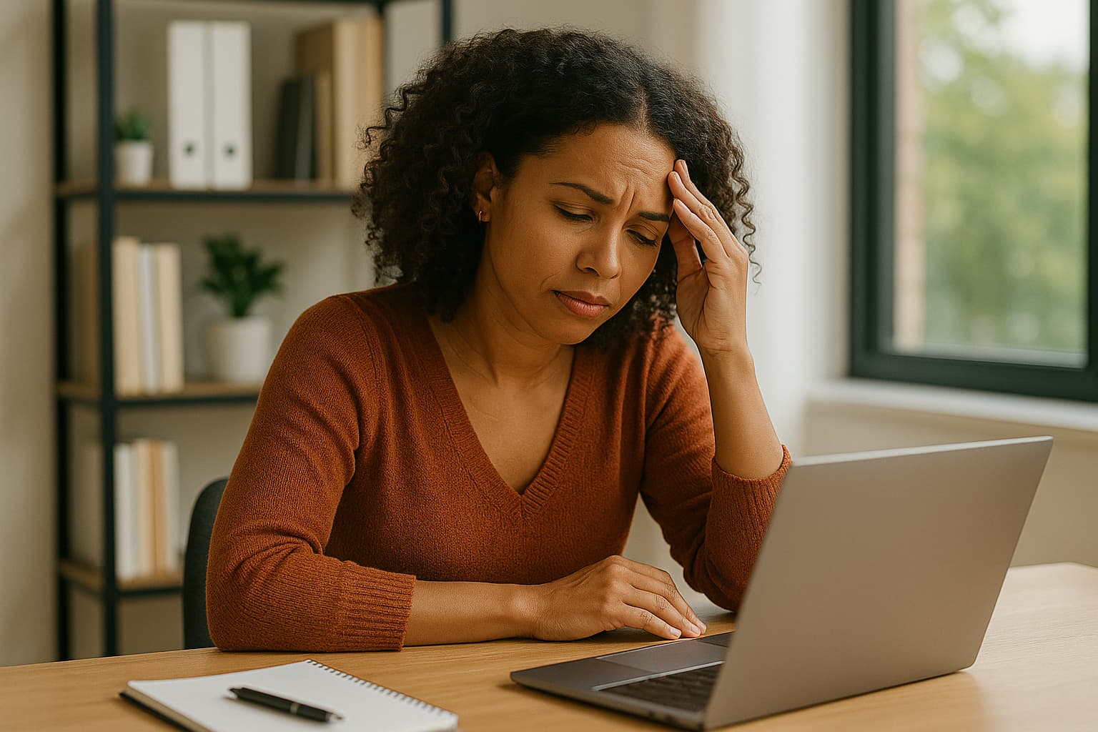 Career switch woman reflecting at work in Curacao